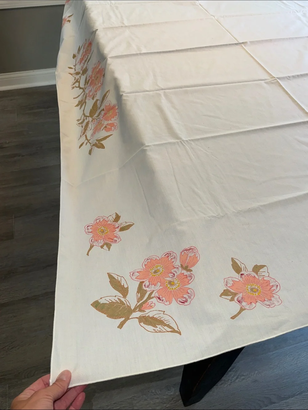 Vintage rectangle tablecloth coral peach pink flowers cottagecore sweet coquette